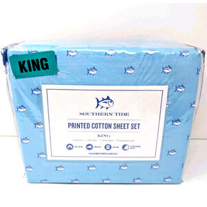 Southern Tide Skip Jack KING SIZE Sheet Set Blue Topaz Cotton Percale NEW NWT